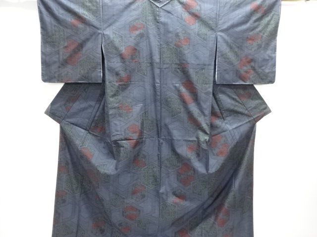 JAPANESE KIMONO / UNUSED DORO OSHIMA TSUMUGI (5 maruki) / WOVEN KIKKO & PLANT 